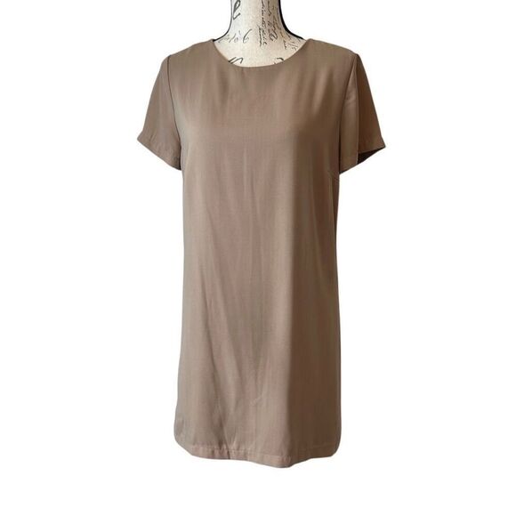 Lulu’s Tan Nude Sheath Sheer Lined Knee Length Dress M - Picture 1 of 7